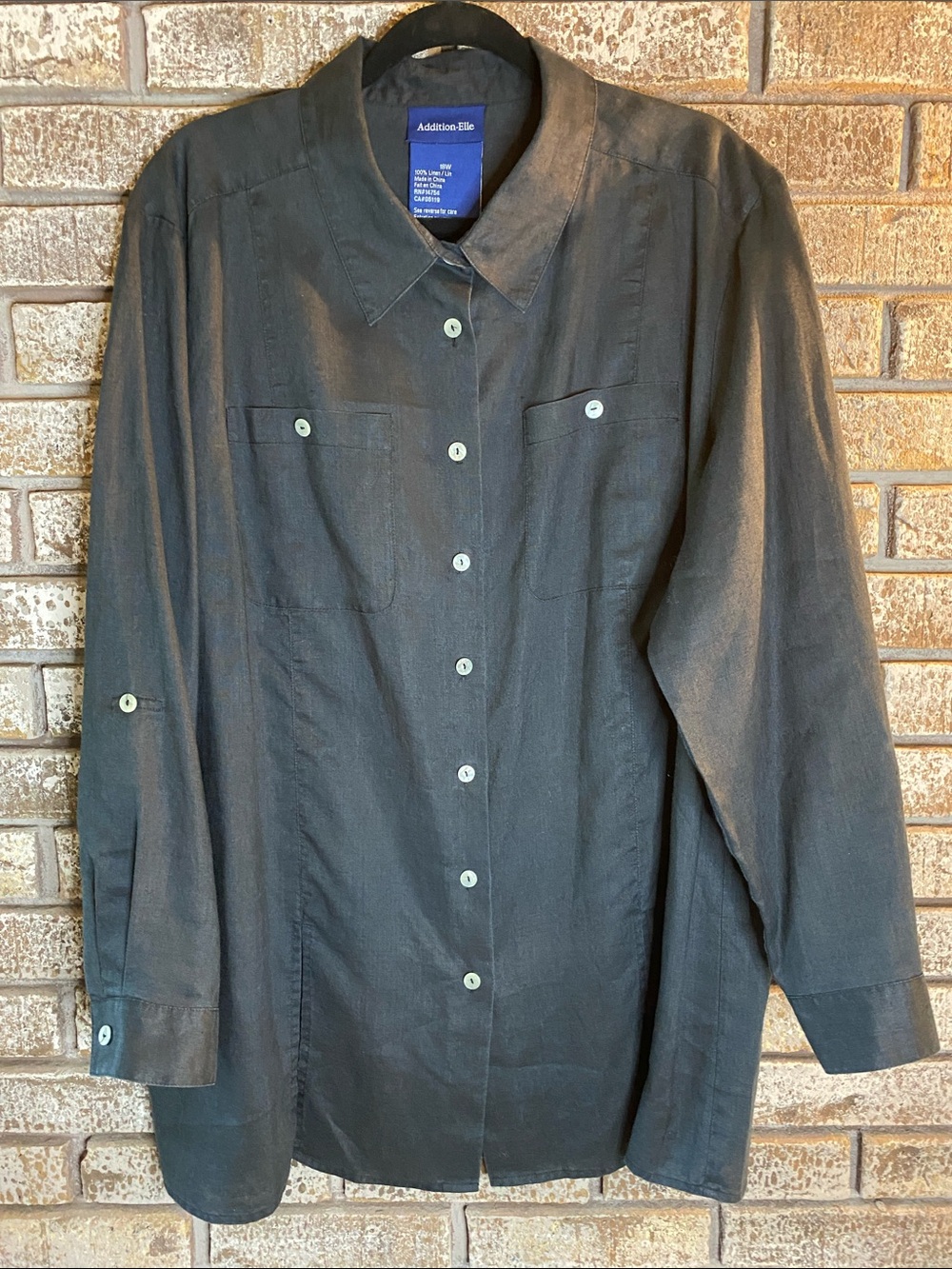 Addition Elle Black Collared Linen Shirt or Lightweight Jacket
